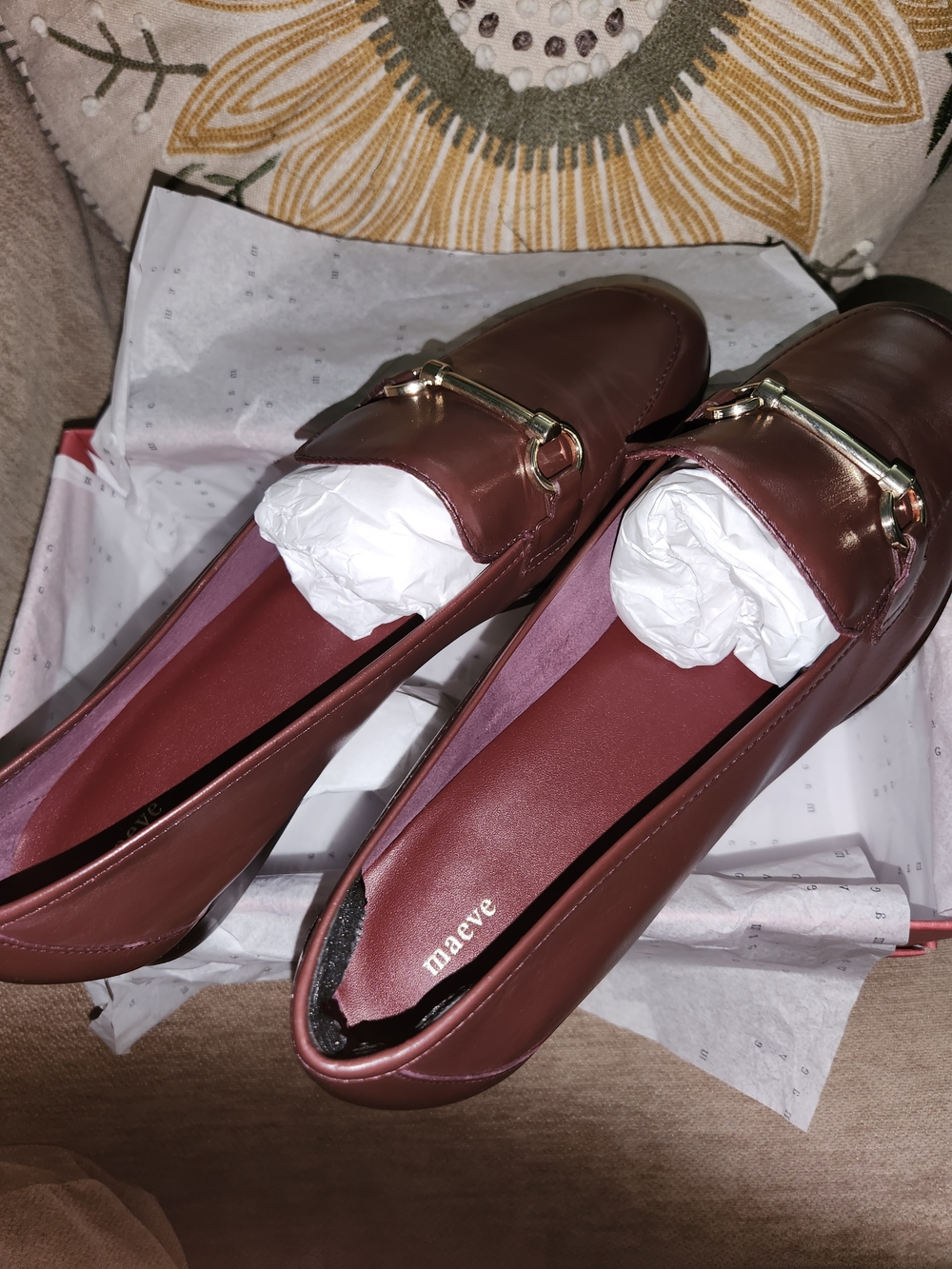 Anthropologie Burgundy Leather Bit-Detail Loafers - Picture 2 of 4